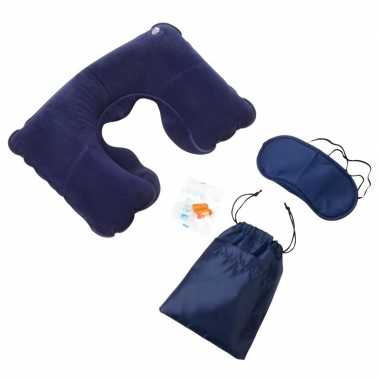 2x reissets met nekkussen/slaapmasker 4-delig blauw