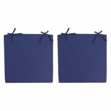 2x stoelkussens voor binnen en buiten in de kleur donkerblauw 40 x 40 cm tuinkussens voor buitenstoe