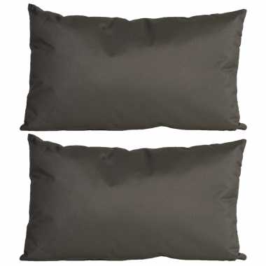2x stuks bank/sier kussens voor binnen en buiten in de kleur antraciet grijs 30 x 50 cm tuinkussens