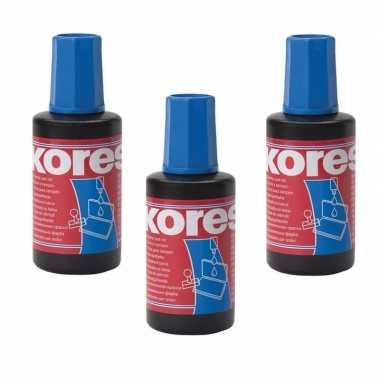 3x flesjes inkt navulling voor stempelkussens blauw 27 ml