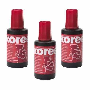 3x flesjes inkt navulling voor stempelkussens rood 27 ml