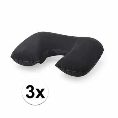3x opblaasbare nekkussentjes zwart
