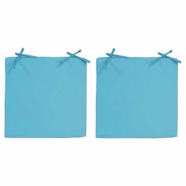 4x stoelkussens voor binnen en buiten in de kleur lichtblauw 40 x 40 cm tuinkussens voor buitenstoel