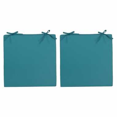 4x stoelkussens voor binnen en buiten in de kleur petrol blauw 40 x 40 cm tuinkussens voor buitensto