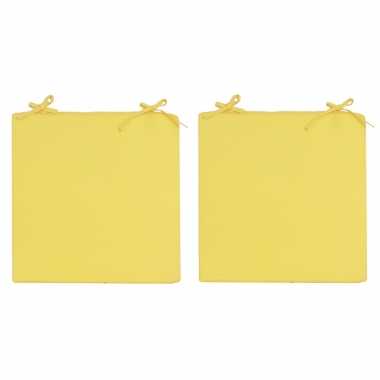 6x stoelkussens voor binnen en buiten in de kleur geel 40 x 40 cm tuinkussens voor buitenstoelen.