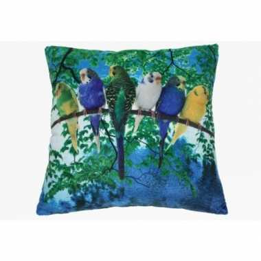 Bank kussentje grasparkieten woondecoratie cadeau