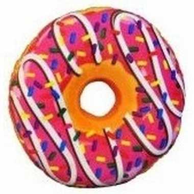 Decoratie kussentje donut roze 38 cm