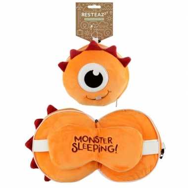 Monster vliegtuig/auto kussen met slaapmasker voor kids