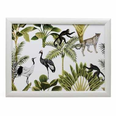 Schootkussen/laptray jungle wit met aap luipaard vogel print 33 x 43 cm