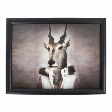 Schootkussen/laptray zwart met mr. antilope print 33 x 43 cm