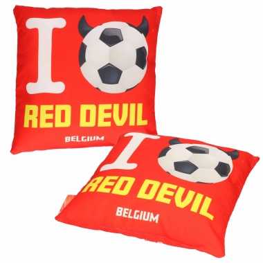 Set van 2x stuks belgie voetbal sierkussens/bankkussens rode duivels 34 x 34 cm