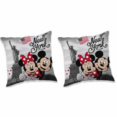 Set van 2x stuks disney mickey en minnie mouse sierkussens/bankkussens 40 x 40 cm