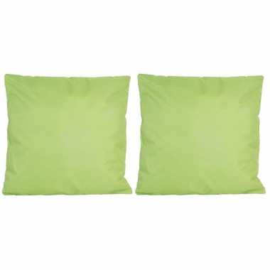 Set van 4x stuks bank/sier kussens voor binnen en buiten in de kleur groen 45 x 45 cm tuinkussens vo