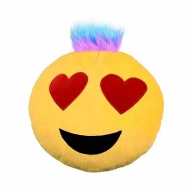 Sierkussen emoticon verliefd met kuif 35 cm