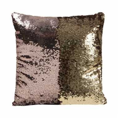 Sierkussen pailletjes rose met goud 40 cm