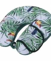 Groen nek kussen en masker met toekans voor volwassenen