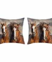 Set van 2x stuks paarden ponys sierkussens bankkussens 40 x 40 cm dierenprint