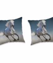 Set van 2x stuks paarden ponys wit sierkussens bankkussens 40 x 40 cm dierenprint